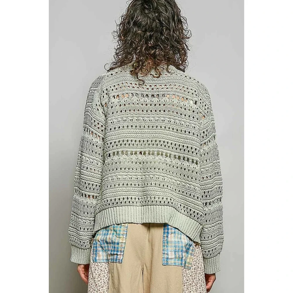 POL‎ Open-Knit Floral Button Cardigan - Medium